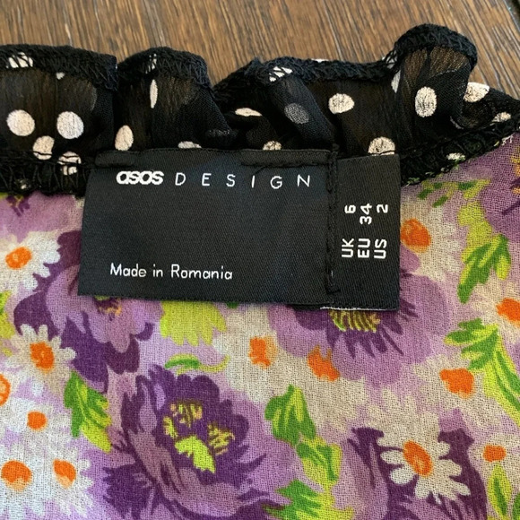 ASOS Floral Print Ruched Long Sleeves Mini Dress Size 2 - Picture 6 of 9